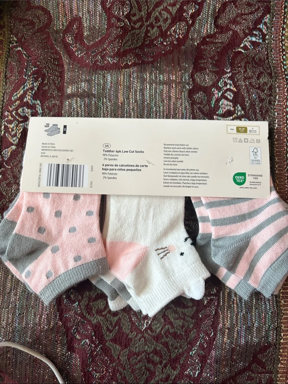 Lily & Dan/ L&D Toddler 6pk Socks - Low Cut Pink/Grey Size S-  2T/3T